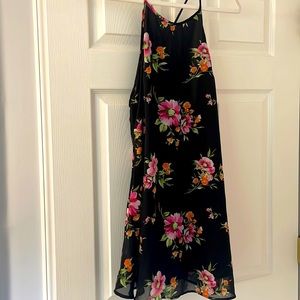 Black spaghetti strap pink and orange floral dress